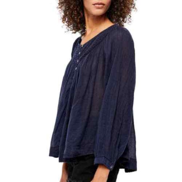 We the Free People Cool Meadow Semi-Sheer Cotton Peasant Blouse - Picture 1 of 11